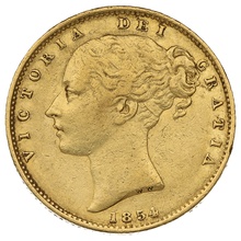 Soberano de Oro 1854 - Victoria Joven con Reverso Escudado (L)