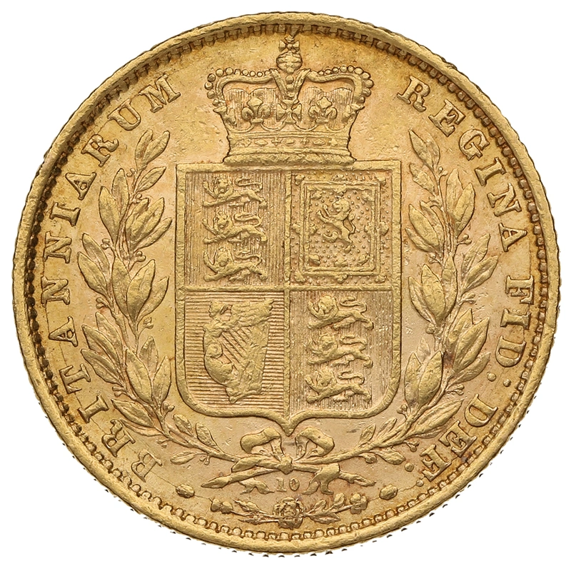 Moneda Soberano de Oro 1871 Victoria Joven con Reverso Escudado (L)