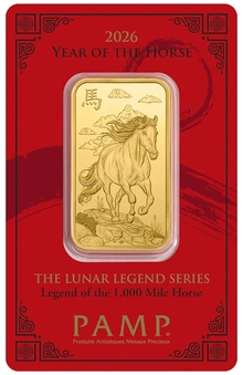 Lingote de oro de 1 oz 2026 Año del Caballo PAMP