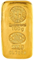 Lingote de Oro de 100 g Argor-Heraeus Fundido