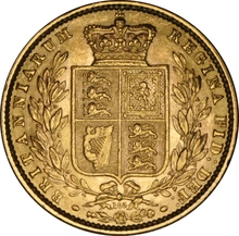 Moneda Soberano de Oro 1873 Victoria Joven con Reverso Escudado (L)