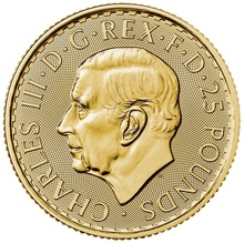 Tubo de 25 Monedas de Cuarto de Onza de Oro Britannia de Carlos III