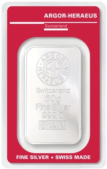 Lingote de Plata de 50 gramos Argor-Heraeus