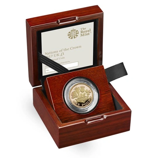 Moneda de Oro Proof 2017 de £1 Naciones de la Corona en caja