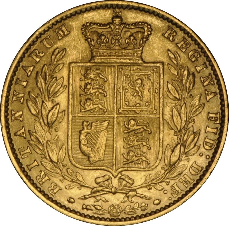 Moneda Soberano de Oro 1861 Victoria Joven con Reverso Escudado (L)
