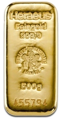 Lingote de Oro de 500 g Heraeus