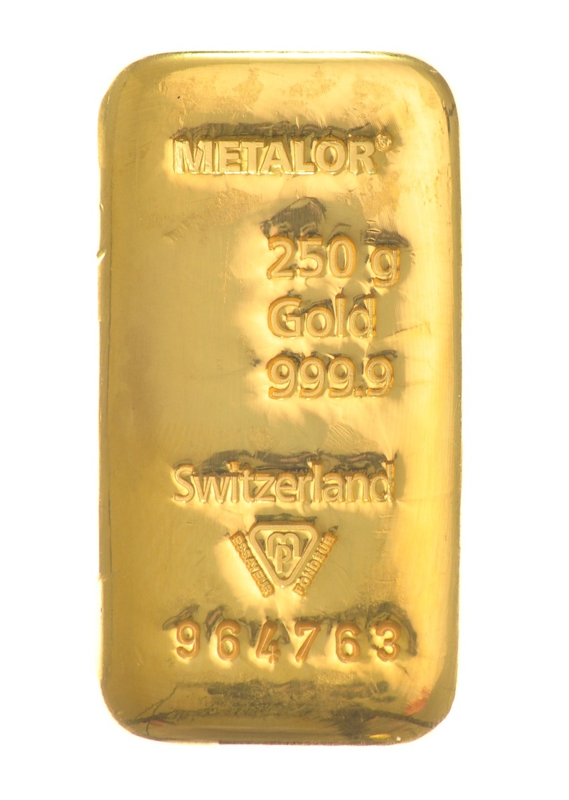 Lingote Metalor de 250g de Oro