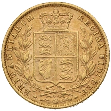 Moneda Soberano de Oro 1870 Victoria Joven con Reverso Escudado (L)