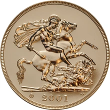 Moneda Soberano Quíntuplo de Oro 2001 en Caja Original - Flor de Cuño Sin Circular