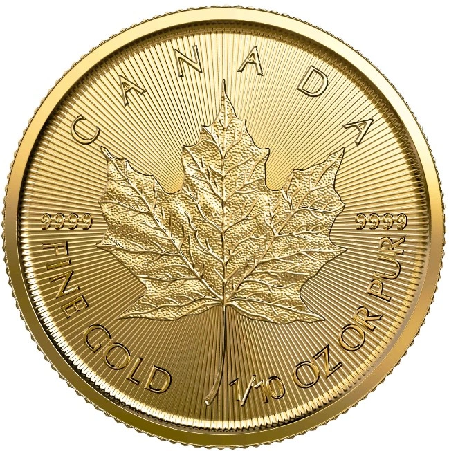 Maple Leaf Canadiense de 1/10 oz de Oro 2022