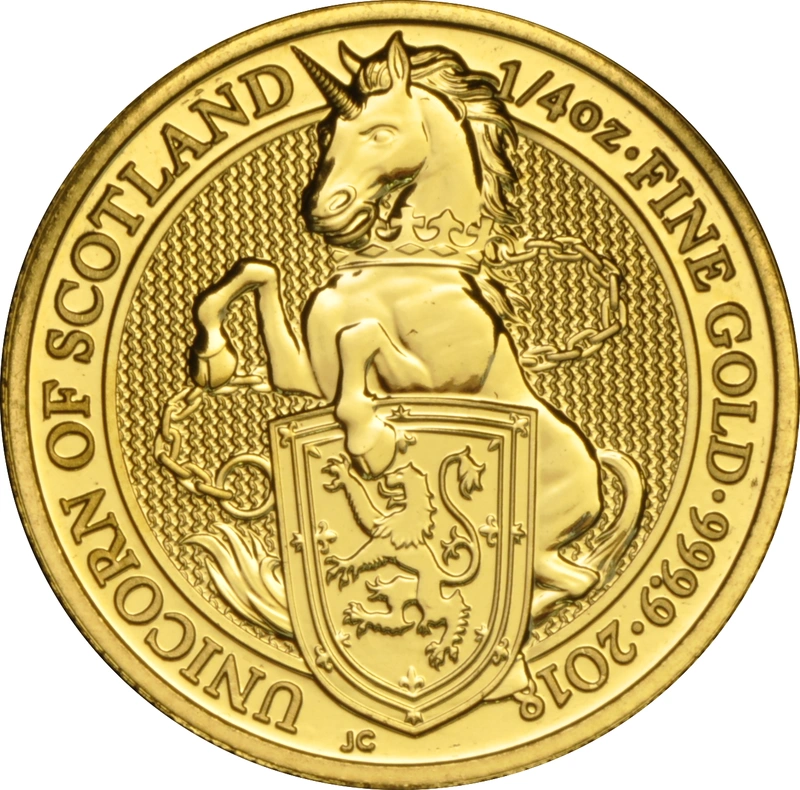 Moneda Bestias de la Reina El Unicornio de Escocia de Oro de 1/4 oz