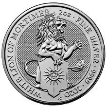 Moneda Bestias de la Reina El León Blanco de Mortimer de Plata de 2 oz