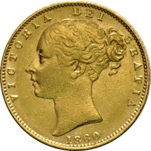Soberano de Oro 1860 - Victoria Joven con Reverso Escudado (L)