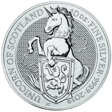 Moneda Bestias de la Reina El Unicornio de Escocia de Plata de 10 oz