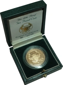 Moneda Soberano Doble de Oro Proof 1986 Juegos de la Mancomunidad en Caja Original