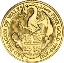 Moneda Bestias de la Reina El Dragón Rojo de Gales de Oro de 1/4 oz