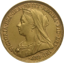 Moneda Soberano de Oro 1900 Victoria Velada (P)
