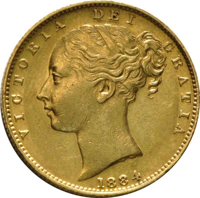 1884 Gold Sovereign Coin Queen Victoria Young Head Shield Back Melbourne