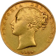 Soberano de Oro 1879 - Victoria Joven con Reverso Escudado (S)