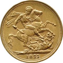 Moneda Soberano de Oro 1877 Victoria Joven (M)