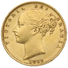 Moneda Soberano de Oro 1882 Victoria Joven con Reverso Escudado (S)