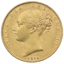 Moneda Soberano de Oro 1845 Victoria Joven con Reverso Escudado (L)