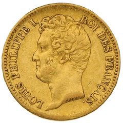 Moneda de 20 Francos Franceses 1831 - Luis Felipe I cabeza descubierta - Letra incusa al borde - A