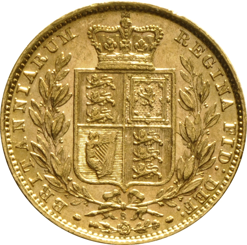 Moneda Soberano de Oro 1880 Victoria Joven con Reverso Escudado (S)