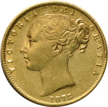 Moneda Soberano de Oro 1872 Victoria Joven con Reverso Escudado (S)