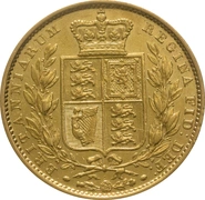 Soberanos de Oro Victoria Young Escudo de cabeza hacia atrás 1838 - 1887