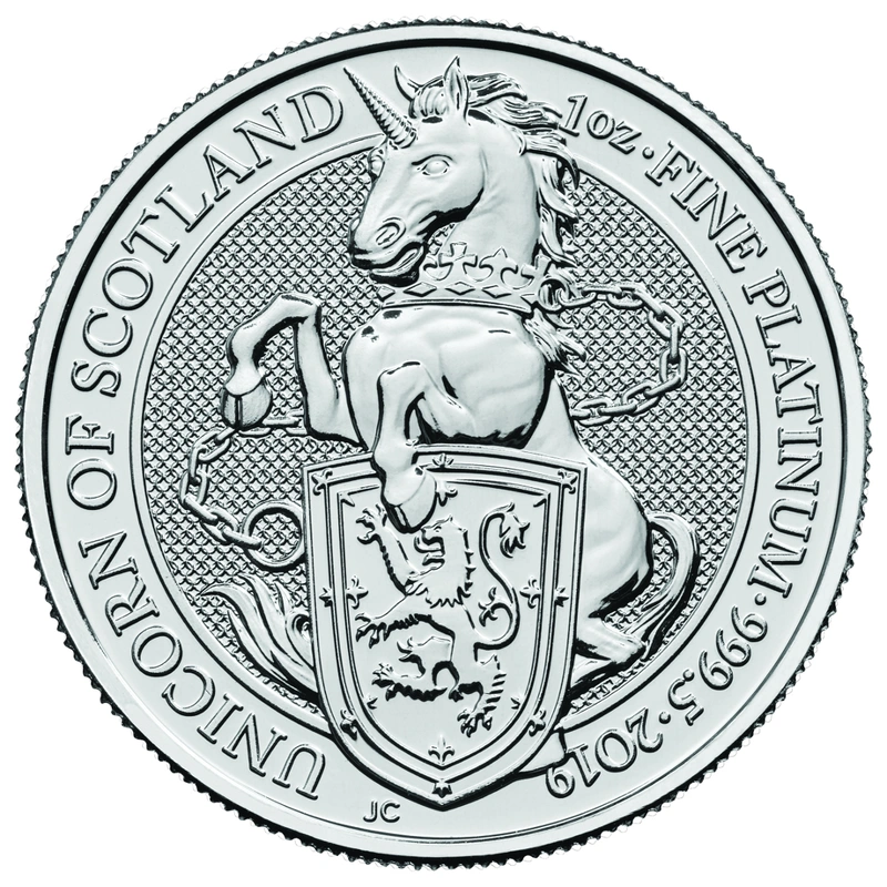 Moneda Bestias de la Reina El Unicornio de Escocia de Platino de 1 oz