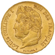 Moneda de 20 Francos Franceses 1840 - Luis Felipe I cabeza laureada