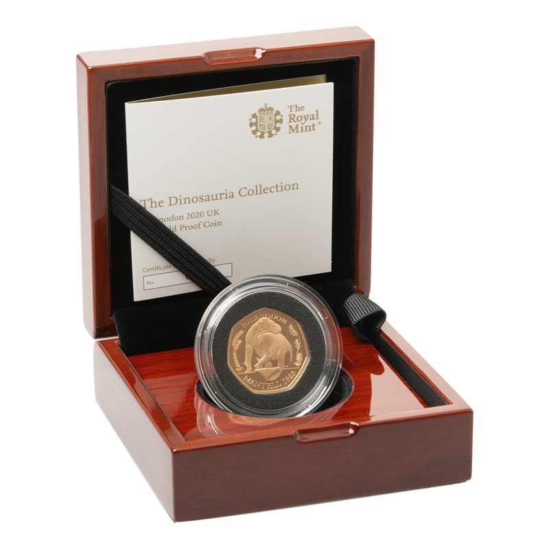 Colección Dinosaurios 2020 - Iguanodonte - Moneda Proof de 50 peniques de oro en caja