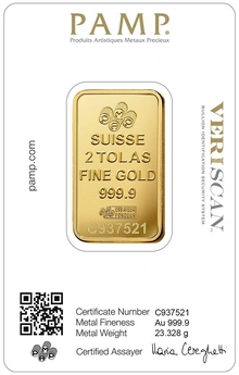 Lingote de Oro de 2 Tola PAMP