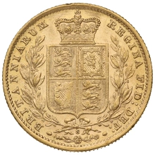 Moneda Soberano de Oro 1886 Victoria Joven con Reverso Escudado (S)