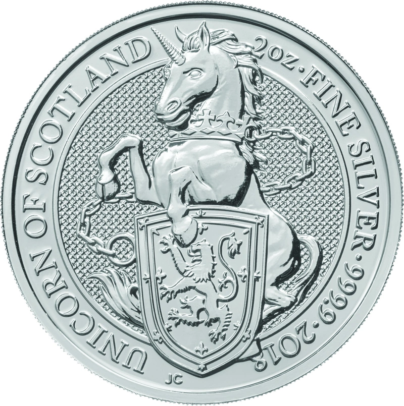 Moneda Bestias de la Reina El Unicornio de Escocia de Plata de 2 oz