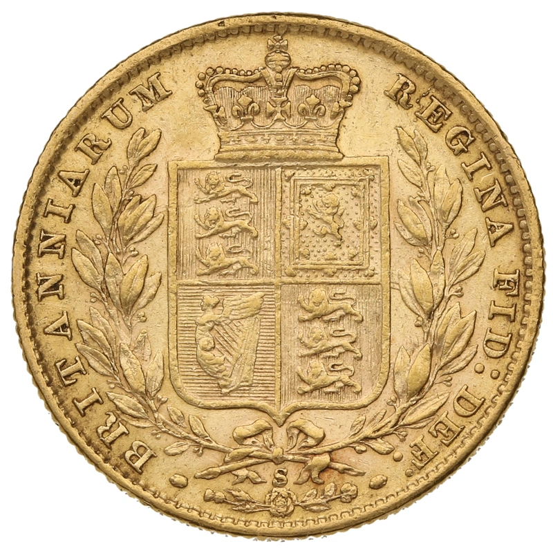 Moneda Soberano de Oro 1878 Victoria Joven con Reverso Escudado (S)