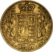 Moneda Soberano de Oro 1847 Victoria Joven con Reverso Escudado (L)