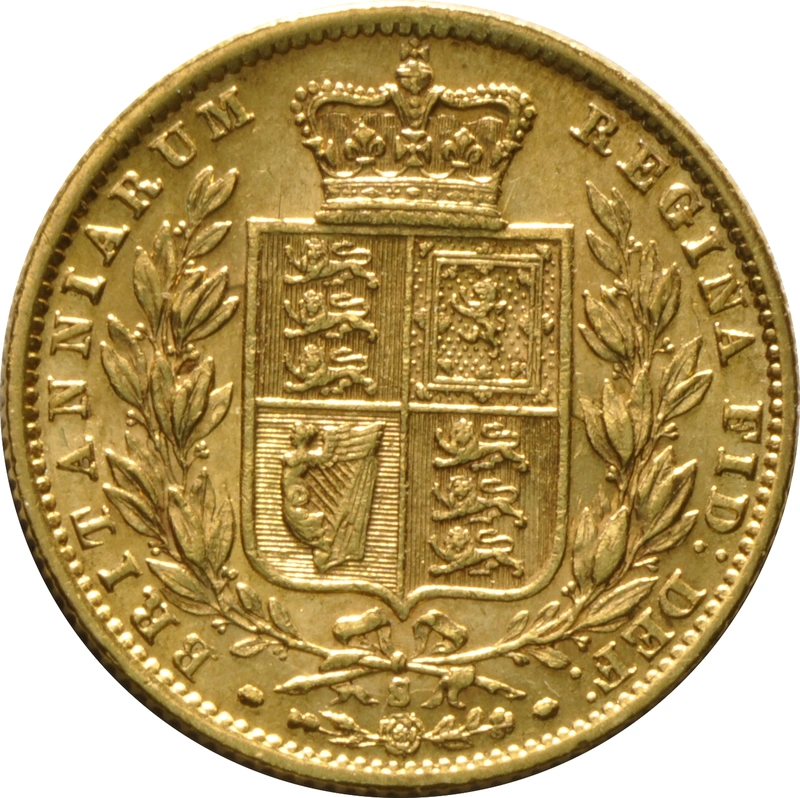 Moneda Soberano de Oro 1872 Victoria Joven con Reverso Escudado (S)