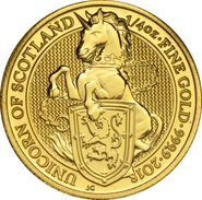 Moneda Bestias de la Reina El Unicornio de Escocia de Oro de 1/4 oz