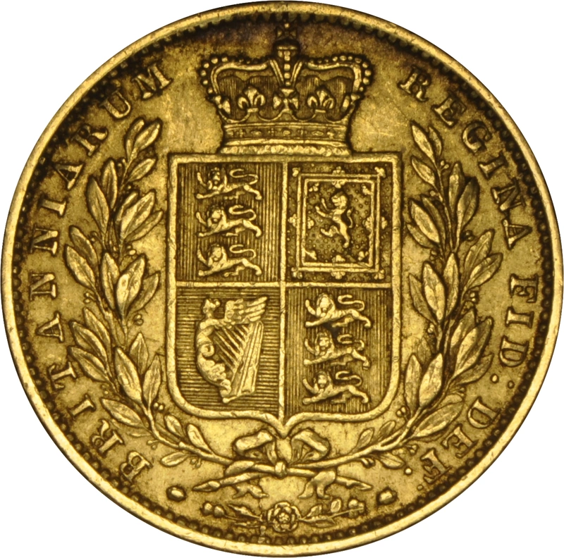 Moneda Soberano de Oro 1855 Victoria Joven con Reverso Escudado (L)
