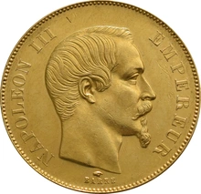 Moneda 50 Francos Franceses - Napoleón III Cabeza Desnuda