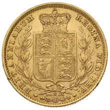 Moneda Soberano de Oro 1884 Victoria Joven con Reverso Escudado (S)