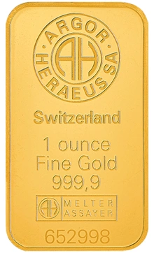Lingote de Oro de 1 oz Argor-Heraeus