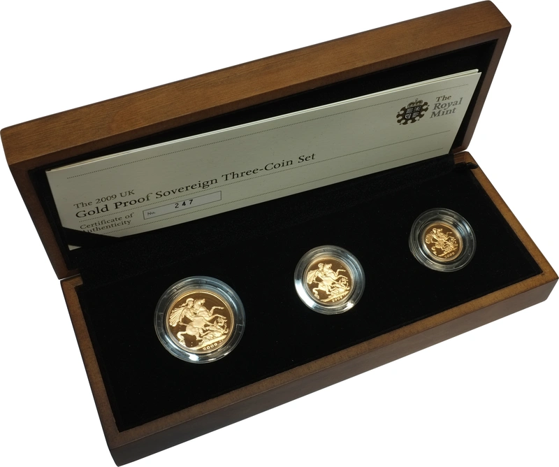 2009 Proof Gold Sovereign 3 Coin Set Boxed
