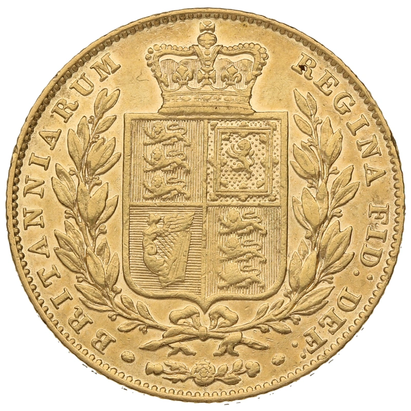 Moneda Soberano de Oro 1845 Victoria Joven con Reverso Escudado (L)