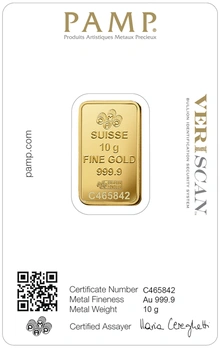 Lingote de Oro de 10 g PAMP