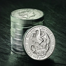 Moneda Bestias de la Reina El Dragón Rojo de Plata de 2 oz