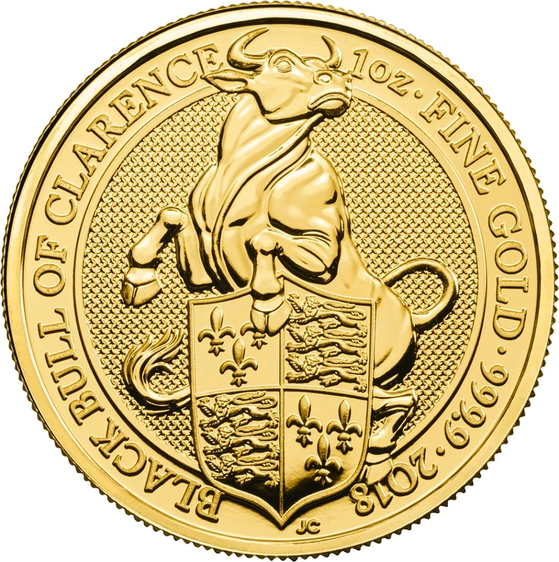 Moneda Bestias de la Reina El Toro Negro de Clarence de Oro de 1 oz 2018