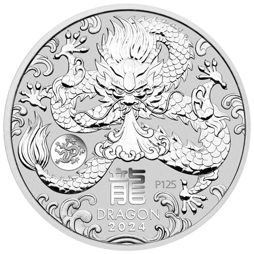 Moneda de Plata de 1 Onza del Año del Dragón 2024 con Marca de Ceca